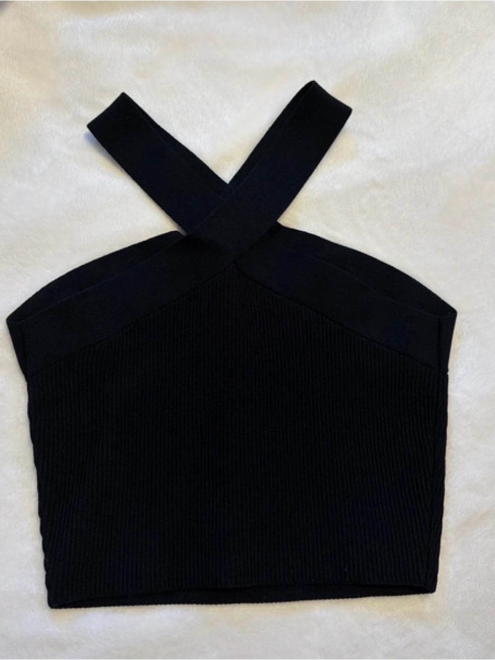 Aritzia Babaton Black Ribbed Knit Cross-Strap Top